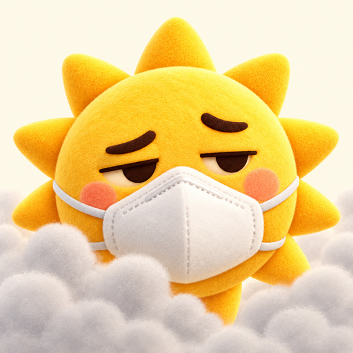 Kabut masked sun character among clouds